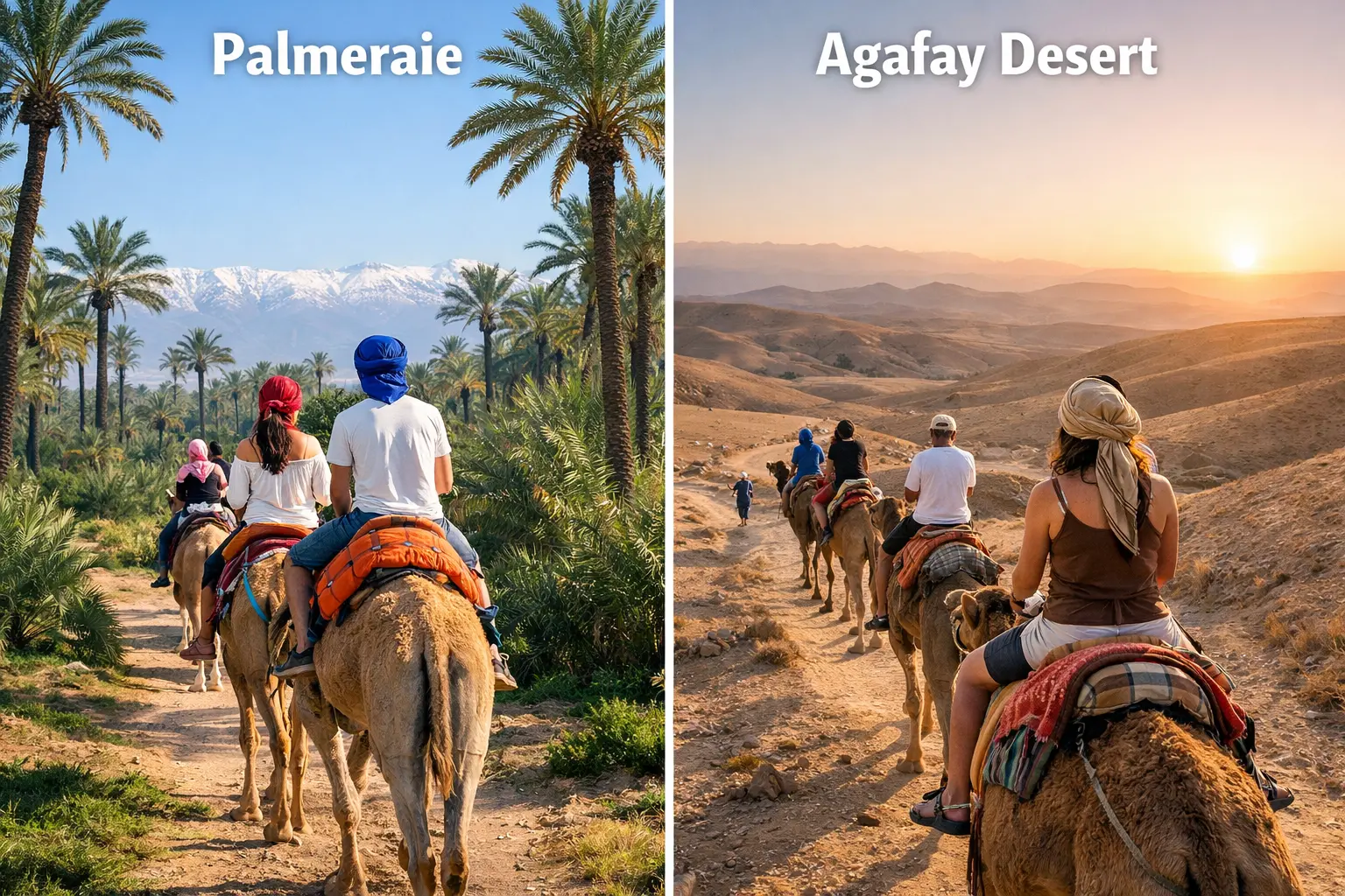 Palmeraie vs Agafay Desert camel ride